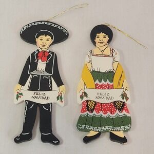 Hewitt & Newkirk Mexico Wooden‎ Couple Ornaments Hand Painted Mexican